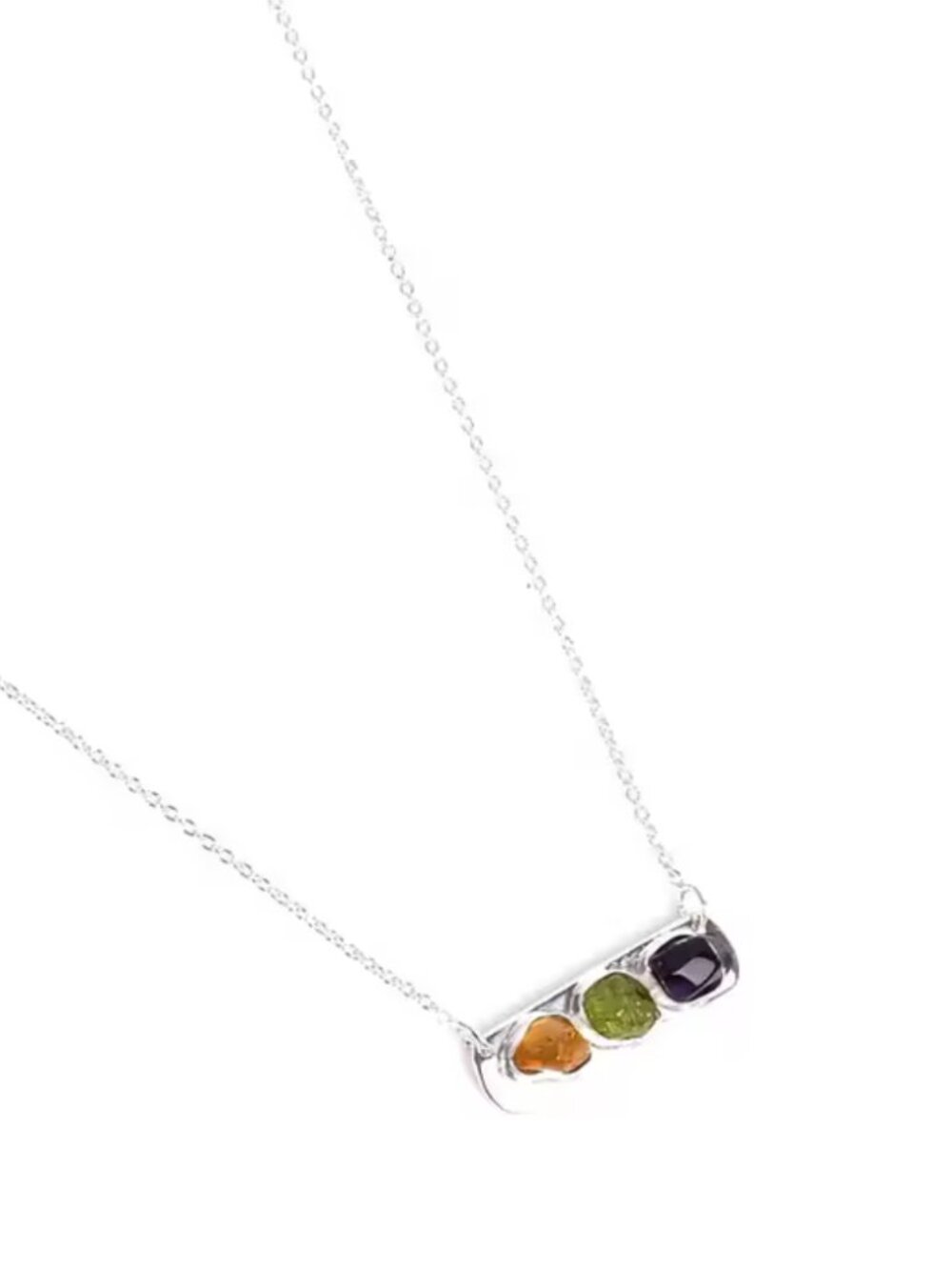 Sterling Silver Semi Raw Natural Gemstones Tablet Pendant Necklace